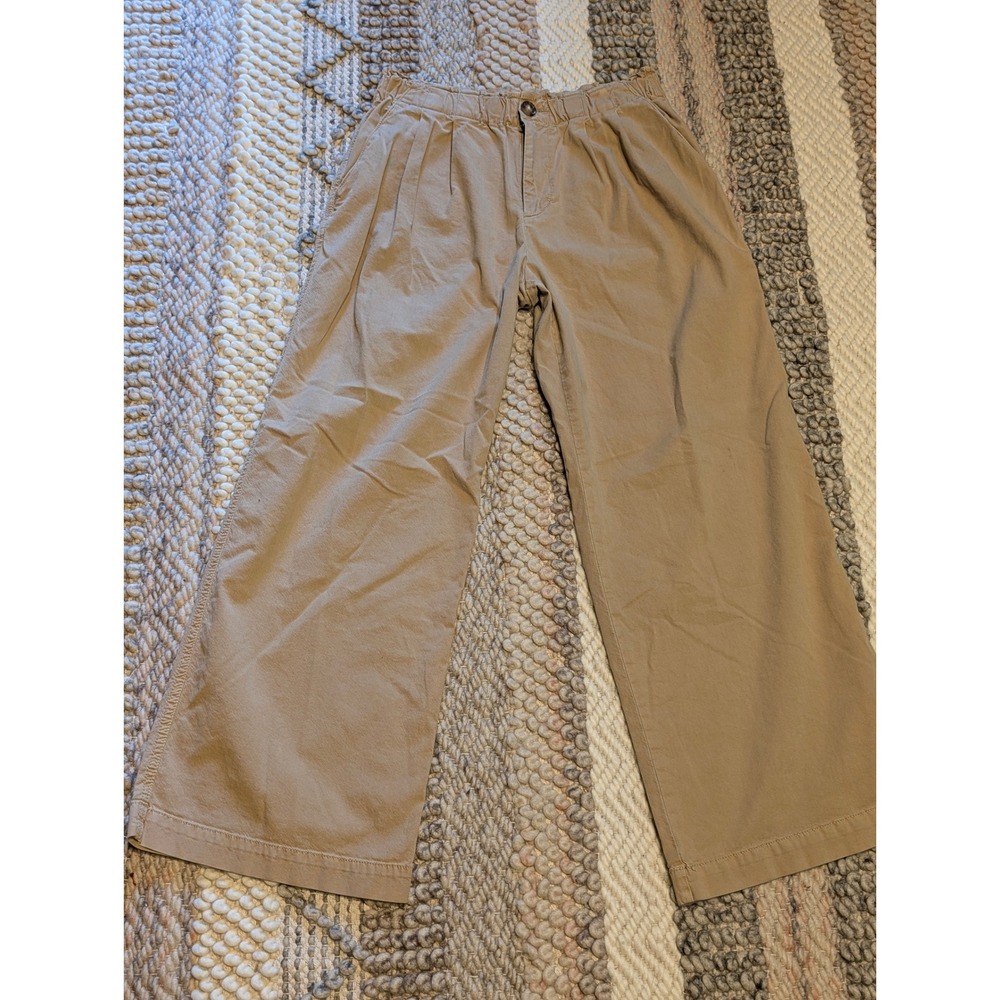 Loft Khaki Tan Pleated Wide Leg Elastic Waist Pants Petite Small Cotton Blend
